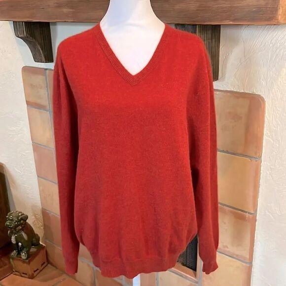 Club Room Rust Red-Orange Estate Cashmere V-Neck Sweater, M - Picture 1 of 7